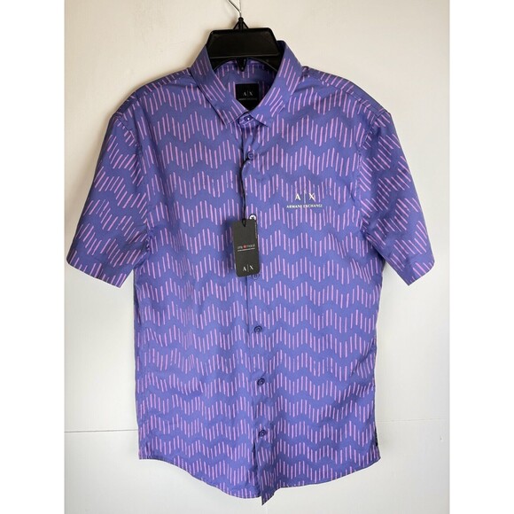 Armani Exchange A|X Men’s Slim-Fit Zig-Zag Print Button-Down Shirt Sz: Small - Picture 2 of 4